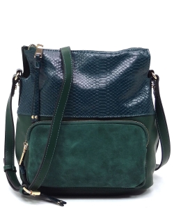 Real Suede Front Pocket Python Crossbody Bag CJF123 GREEN